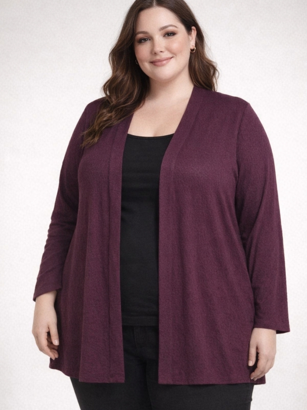 torrid Open-Front Cardigan in Plum/Maroon